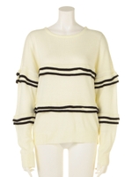 【mystic】重ねフリル付ニットプルオーバー/ネイビ−