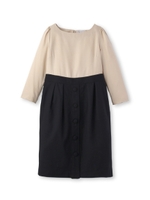 異素材配色ワンピース/ブラウン(042)