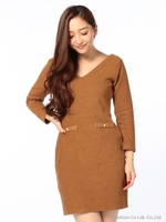 両V開きクラシックワッフルワンピース/モカ