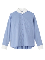 [L]後プリーツ配色丸衿ブラウス/ライトグレー(011)