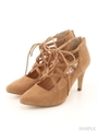【REZOY】レースアップブーティパンプス/ベージュスエード