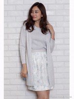 インナーリブロングカーデアンサンブル(ロングカーデ+5分袖ニットSET)/ライトグレー