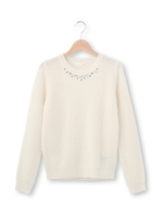 ビジュー付き畦編みニットプルオーバー/ネイビー(093)