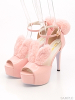 ラビットファーパンプス/ブラック