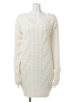 ローゲージケーブルニットOP/WHT