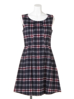 チェック柄タックフレアワンピ/グレー