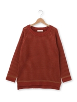 配色ライン編み柄クルーネックニット/ネイビー(093)