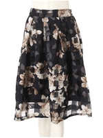 オーガンジーフラワータックフレアミディスカート/ネイビー