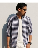 コットンリネンギンガムシャツ/ブルー(292)