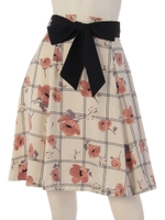 チェック×フラワーオリジナルスカート/ピンク
