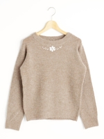 アルパカ混ビジュープルオーバー/ベージュ