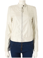 フェイクレザーノーカラージャケット/ホワイト