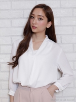 Vネックブラウス(追加生産)≪自宅で洗える≫/ホワイト