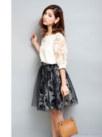 ストライプフラワーチュールスカート/ネイビー