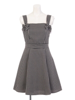 フロントリボンチェックフレアワンピース/ネイビー