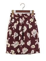 ★JOC サテン フラワー プリント Wゴム スカート　/　花柄/DK.BROWN