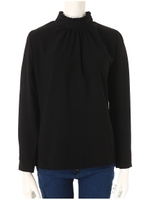 スタンドフリル長袖トップス/ブラック