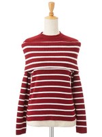 オフショルレイヤードニットトップス/ダークレッド