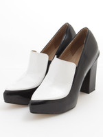 ガラスレザーオペラパンプス/BLKxWHT