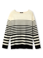 ボーダー柄ウォッシャブルプルオーバー/チャコールグレー(314)