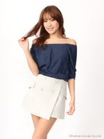 前ボタンラップ風スカート/ライトグレー