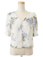 Oフラワーブルームブラウス/ライトブルー