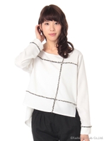 ツイードラインイレヘムブラウス/オフホワイト