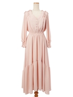 フリルショルダーマキシワンピ/オフホワイト