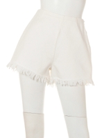 ヘムフリンジデニムショートパンツ/ホワイト