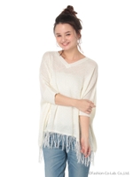 7S Vネック柄編ポンチョプルオーバー/Camel