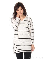 ボーダーVネックカットソー/ホワイト