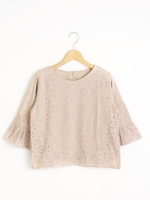 総レース袖フレアプルオーバー/ピンク