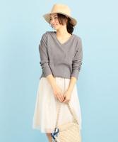 Vネックチュールワンピース