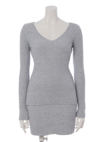 Vネックリブボーダーセットアップ/グレー