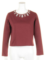 ポンチモチーフビジュー9分袖プルオーバー/レッド