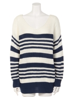 ワッフルボーダーニット/ネイビー(123)