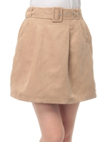 スエード共ベルト付台形スカート/ベージュ