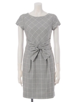 フロントリボンチェックワンピース/ライトグレー