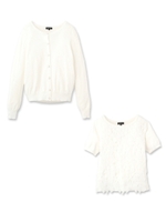 [L]カーディガン+レースフラワートップス/ホワイト(001)
