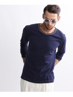 スラブ天竺カノコボーダー VネックロングTシャツ/ブルー系(094)