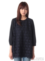 チューリップ柄レースチュニック/ブルー