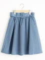 ベルト付きストライプスカート/ブルー柄