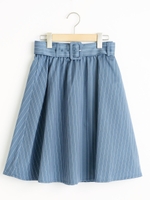 ベルト付きストライプスカート/ブルー柄