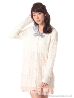 ハート透かし編みロングカーデ/ホワイト