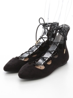 レースアップペタンコパンプス/ブラック