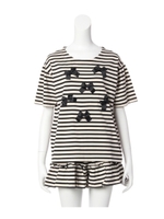 narue(ナルエー) 天竺ボーダー＆リボン上下ナイティ/ブラック(119)