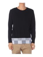 裾パッチワーク切替ロンT/ブラック(019)