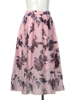 スパンオーガンジー花柄ロングスカート/ピンク