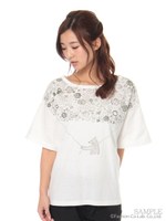 オオカミの花束プリントＴシャツ/ホワイト