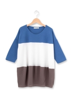 カラーブロック七分袖ビッグカットソー/ネイビー(593)